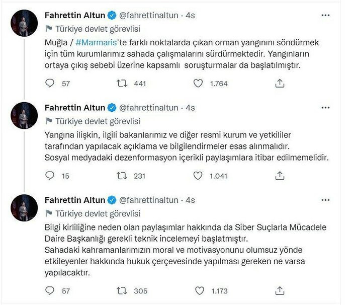 Altun: Yangınla ilgili bilgi kirliliğine neden olan paylaşımlar için teknik inceleme başlatıldı - Resim : 1