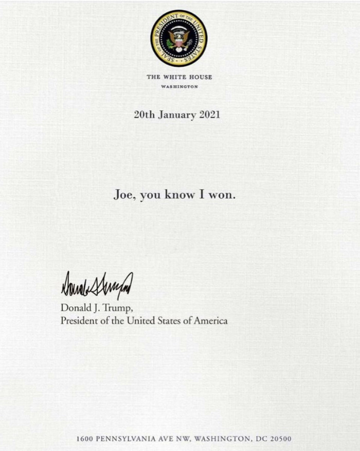 Trump'ın mektubunda 'Joe biliyorsun ben kazandım' dediği öne sürüldü - Resim : 1