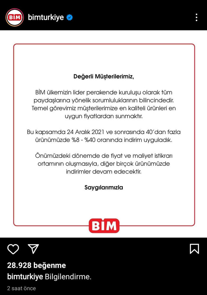 Migros'tan sonra BİM de indirime gittiğini duyurdu - Resim : 1
