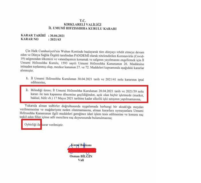Valilik, belediye başkanının imza atmadığı alkol satışı yasağının 'oy birliğiyle' alındığını duyurdu - Resim : 1