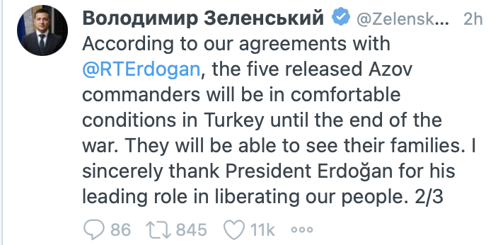 Zelenskiy: Erdoğan'la anlaşmamız kapsamında 5 Azov komutanı Türkiye'de kalacak - Resim : 1