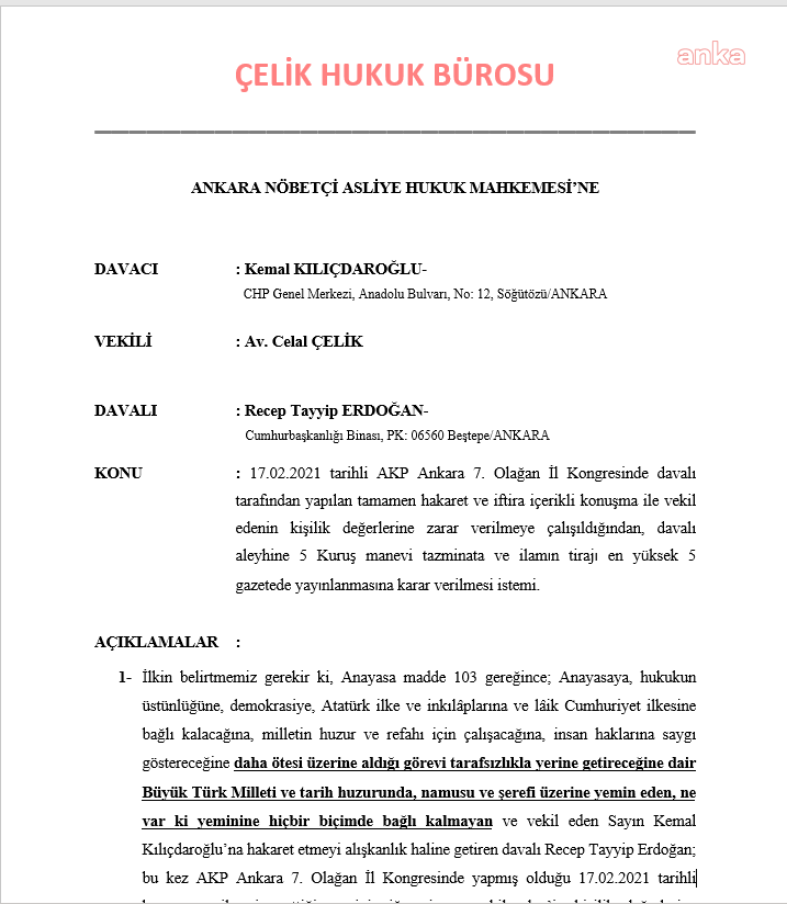 Kılıçdaroğlu’ndan, kendisine 500 bin liralık dava açan Erdoğan’a 5 kuruşluk dava - Resim : 1