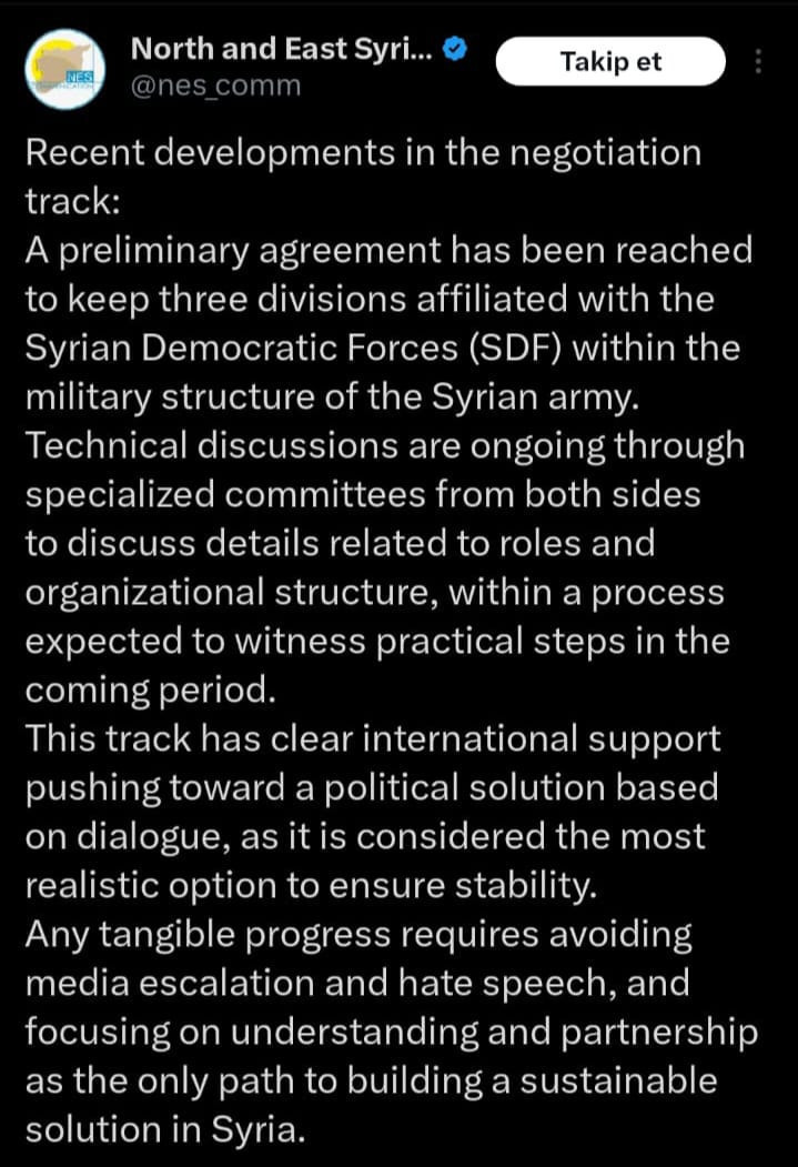 SDG’nin Suriye ordusuna entegrasyonu için ön anlaşma sağlandı: 3 tümen Şam'a katılacak - Resim : 1