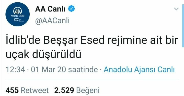 AA 'İdlib'de Esad rejimine ait uçak düşürüldü' haberini geri çekti - Resim : 1