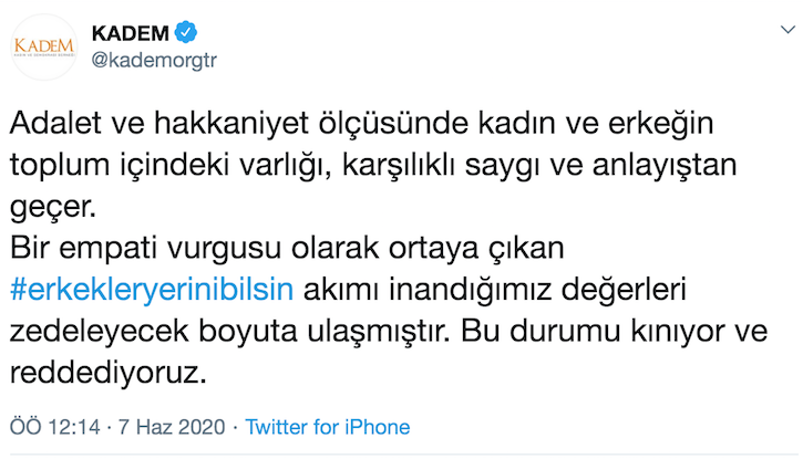 KADEM'den 'erkekler yerini bilsin' kampanyasına tepki: Kınıyor, reddediyoruz - Resim : 1