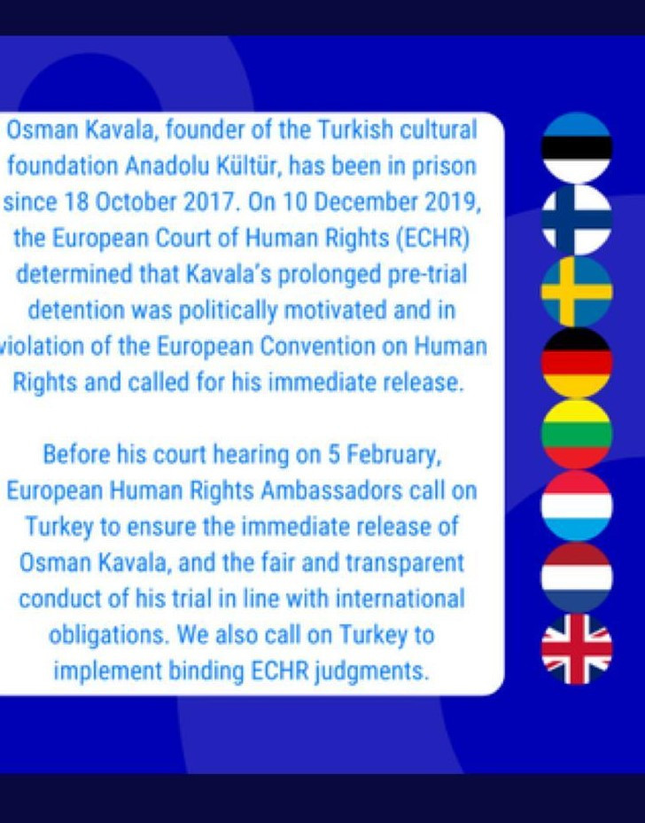 Duruşma öncesi 8 ülkenin büyükelçisinden ortak 'Osman Kavala' çağrısı - Resim : 1