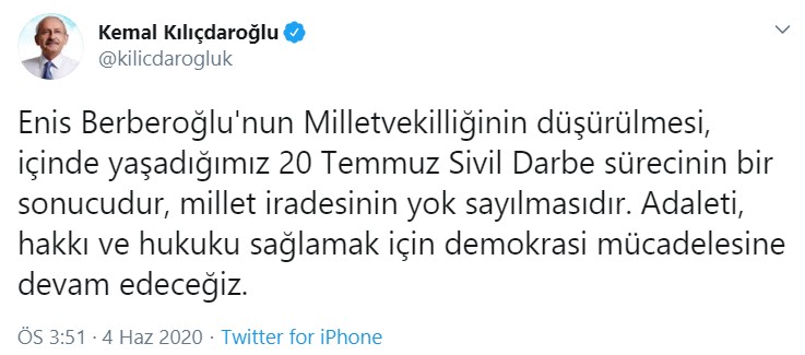 Kılıçdaroğlu'ndan vekilliklerin düşürülmesine ilk tepki: Demokrasi mücadelesine devam edeceğiz - Resim : 1