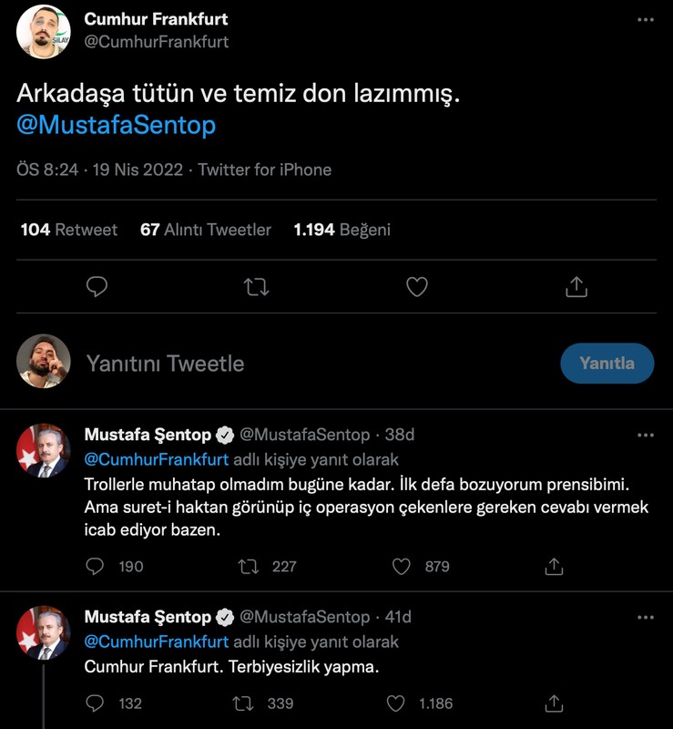Meclis Başkanı Şentop, AKP'li trole tepki gösterdi: Terbiyesizlik yapma - Resim : 1