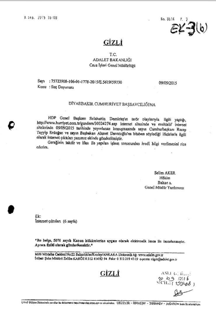 ‘Gizli’ ibareli talimatla Demirtaş’a soruşturma istendi - Resim : 1