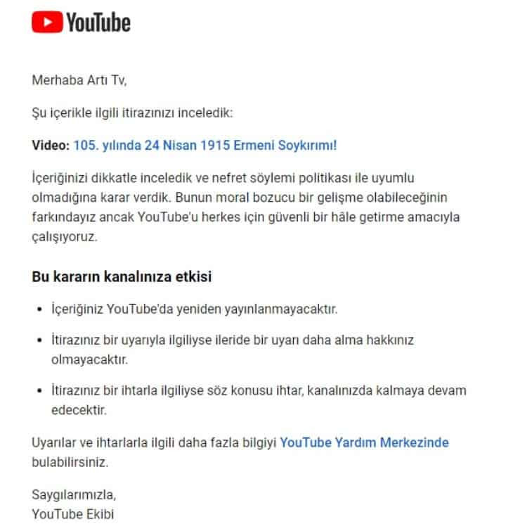 Artı TV'nin ‘Ermeni soykırımı’ videosuna YouTube sansür uyguladı - Resim : 1