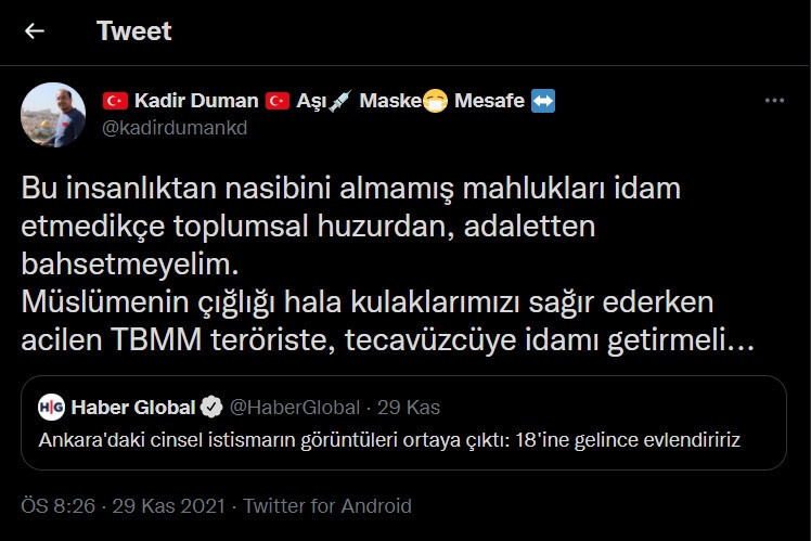 Birecik Kaymakamı: TBMM teröriste, tecavüzcüye idamı getirmeli - Resim : 1