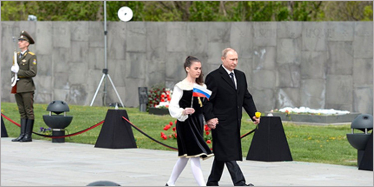 During a memorial ceremony for victims of the Armenian genocide at the Tsitsernakaberd Memorial Complex.