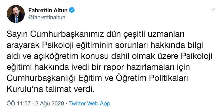 Erdoğan'dan 'psikoloji eğitimi hakkında' rapor talimatı - Resim : 1