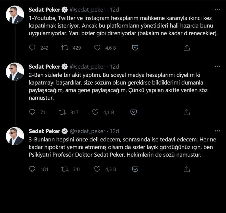 Sedat Peker’den 'erişim engeli' açıklaması: Gerekirse dumanla paylaşacağım - Resim : 1