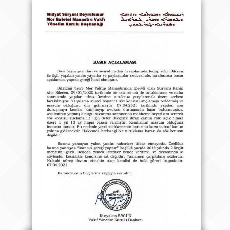 Süryani Rahip Aho Sefer Bileçen'e özgürlük! - Resim : 1
