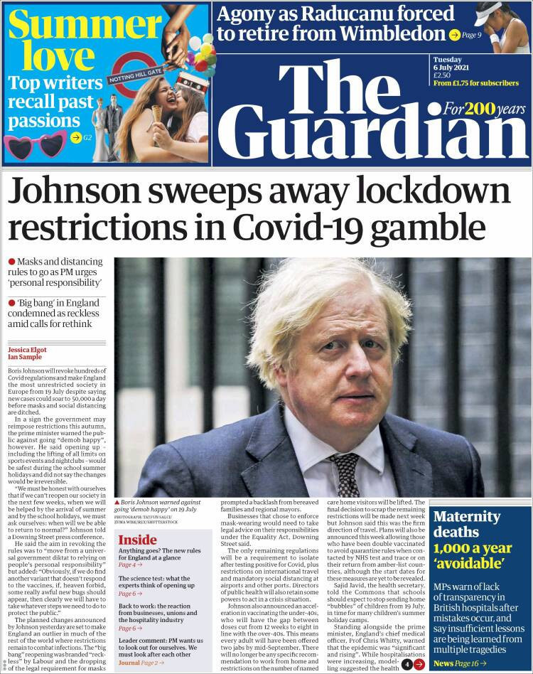 Dünya Basınında Bugün | The Guardian: Covid-19 kumarında Johnson kısıtlamaları kaldırıyor - Resim : 4