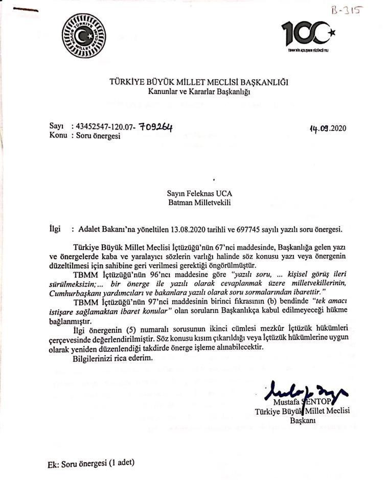 Adalet Bakanlığı'na verilen Musa Orhan önergesi 'yaralayıcı' bulunarak iade edildi - Resim : 1