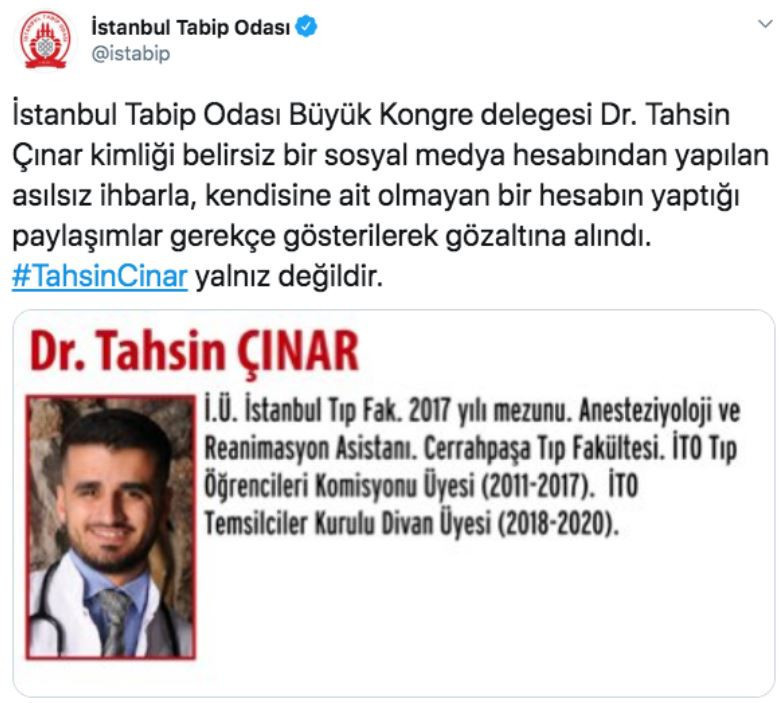 İstanbul Tabip Odası delegesi Dr. Tahsin Çınar gözaltına alındı - Resim : 1