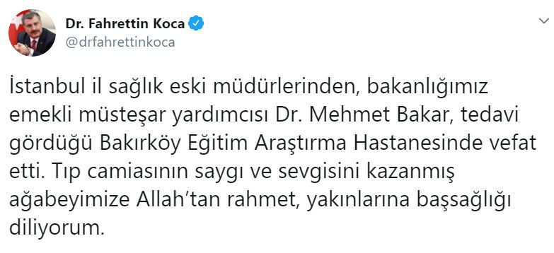 İstanbul İl Sağlık eski müdürü Mehmet Bakar vefat etti - Resim : 1