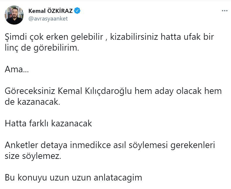 Avrasya Araştırma Başkanı'ndan 'Kılıçdaroğlu' paylaşımı: Hatta farklı kazanacak - Resim : 1
