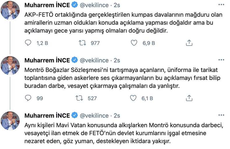 Muharrem İnce, amirallerin bildirisini ‘doğal’ buldu; gece açıklanmasını eleştirdi - Resim : 1