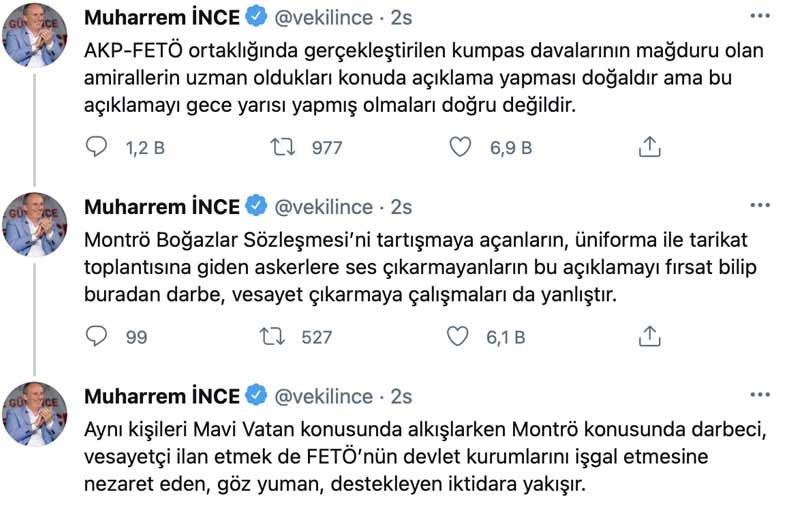 Muharrem İnce, amirallerin bildirisini ‘doğal’ buldu; gece açıklanmasını eleştirdi - Resim : 1