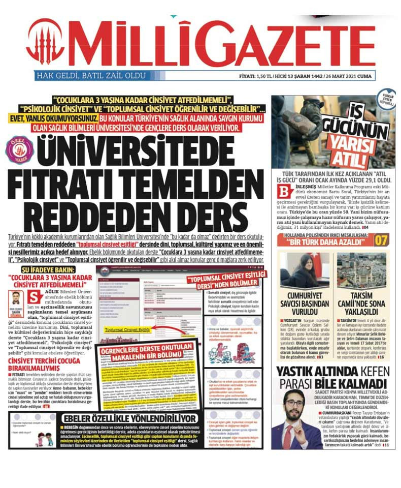 Milli Gazete'nin hedef gösterdiği 'Toplumsal Cinsiyet Eşitliği' dersi hakkında soruşturma - Resim : 1