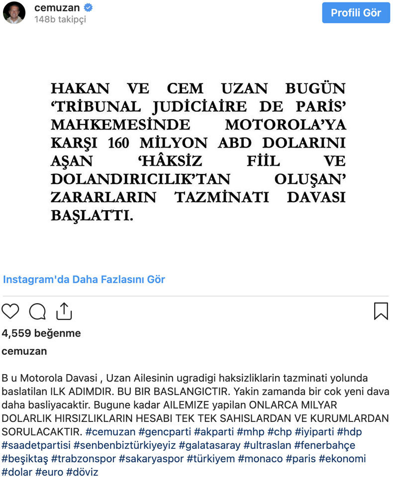 Cem Uzan'dan, Motorola'ya 160 milyon dolarlık dava - Resim : 3