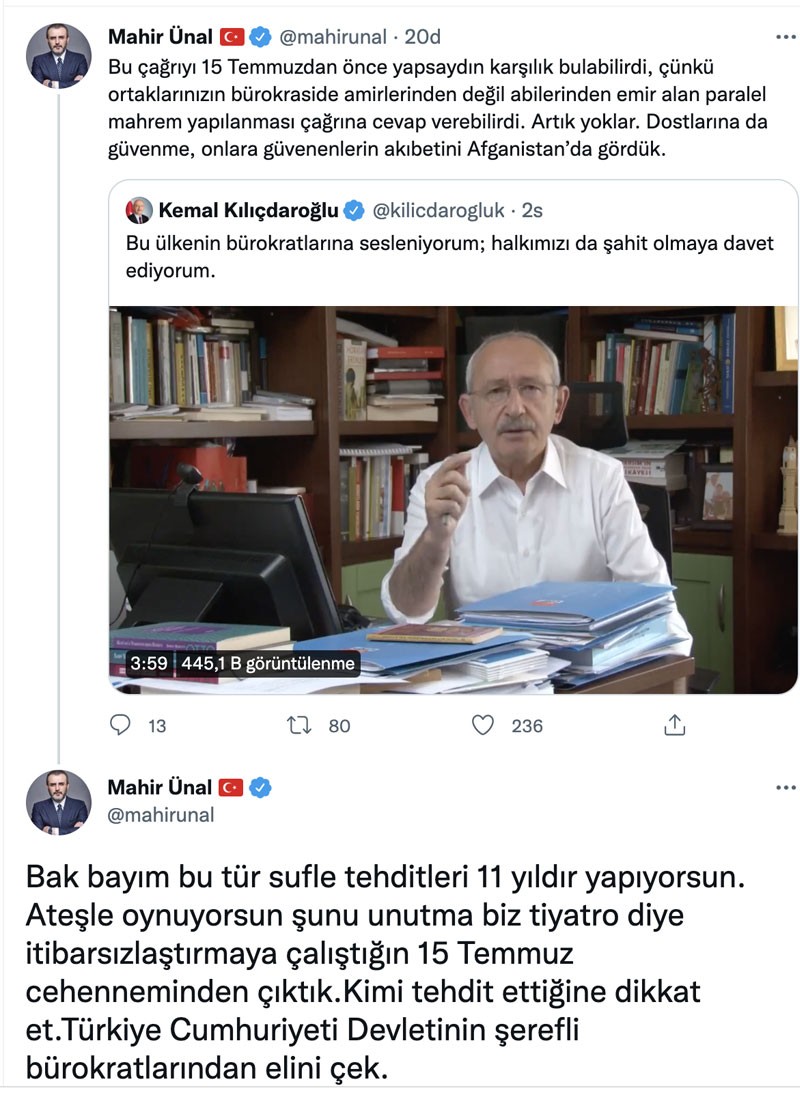 AKP'li Ünal'dan Kılıçdaroğlu'na: Ateşle oynuyorsun; kimi tehdit ettiğine dikkat et - Resim : 1