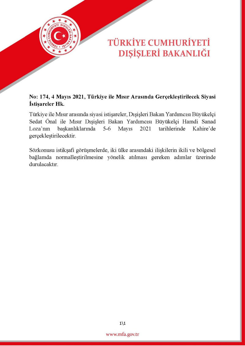 Türkiye heyeti, Mısır'ın başkenti Kahire'de 5-6 Mayıs'ta temaslarda bulunacak - Resim : 1