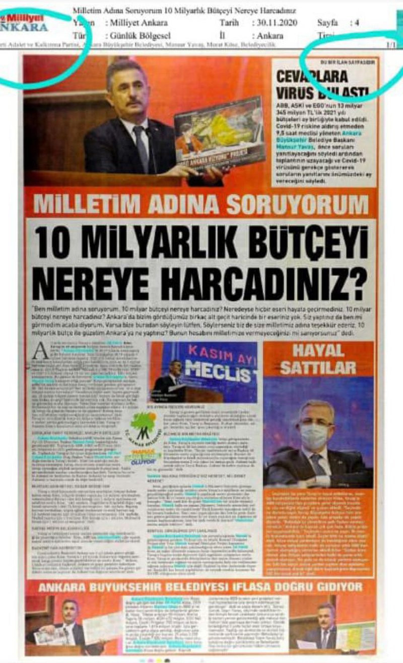 Gazetelere ilan vererek Yavaş’a bütçeyi soran AKP’li başkan, ilanın parasını da belediyeye ödetti - Resim : 2
