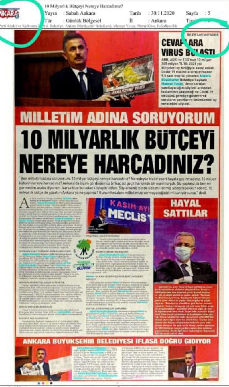 Gazetelere ilan vererek Yavaş’a bütçeyi soran AKP’li başkan, ilanın parasını da belediyeye ödetti - Resim : 3