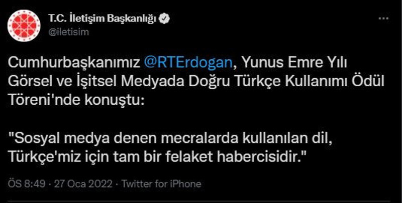 İletişim Başkanlığı, Türkçe'nin önemini yanlış yazım kuralıyla paylaştı - Resim : 1