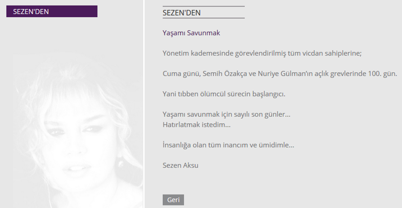 Sezen Aksu'dan Gülmen ve Özakça için 100. gün çağrısı - Resim : 1