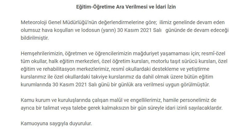 10 ilde fırtına nedeniyle okullara bir gün ara verildi - Resim : 1