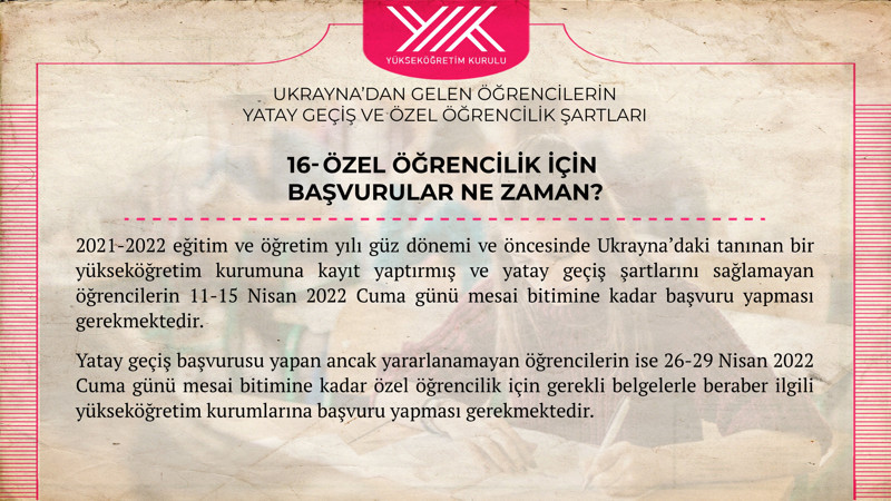 YÖK: Ukrayna'da okuyan Türk öğrenciler 11-15 Nisan'da yatay geçiş başvurusu yapabilir - Resim : 1