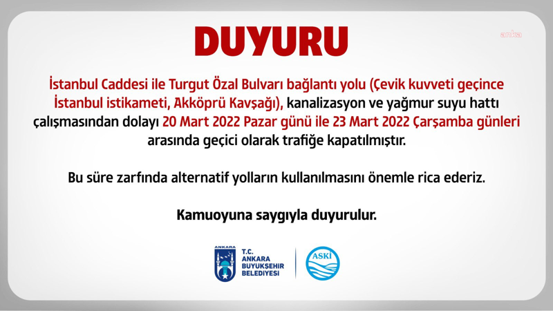 Ankara'da bazı yollar 23 Mart'a kadar trafiğe kapalı olacak - Resim : 1