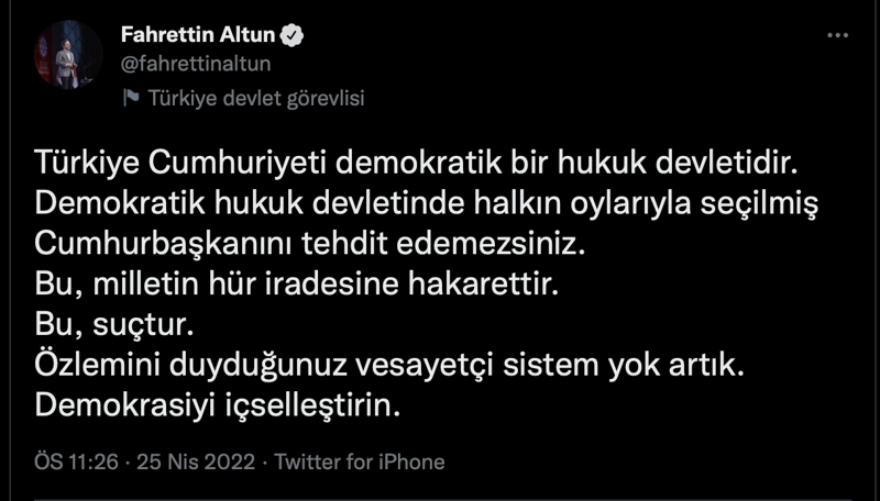 Fahrettin Altun: Cumhurbaşkanını tehdit edemezsiniz, demokrasiyi içselleştirin - Resim : 1