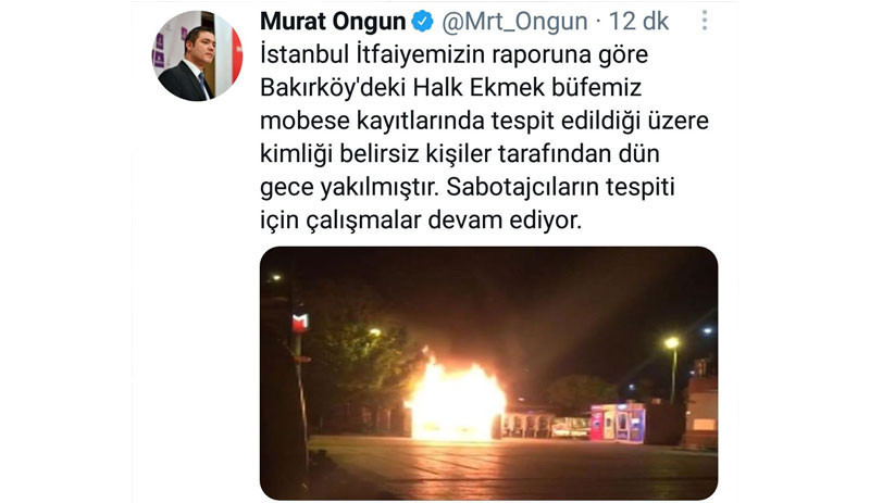 Yanan Halk Ekmek büfesi için İBB'den 'sabotaj' açıklaması - Resim : 1