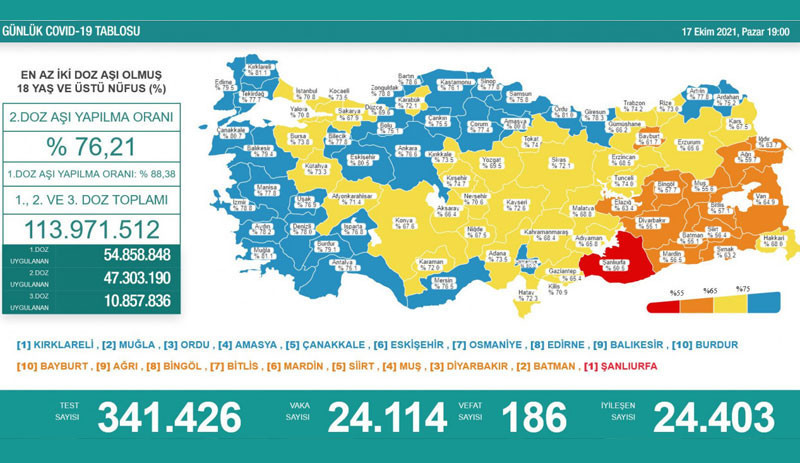 Güncel koronavirüs verileri: 186 can kaybı, 24 bin 114 yeni vaka - Resim : 1