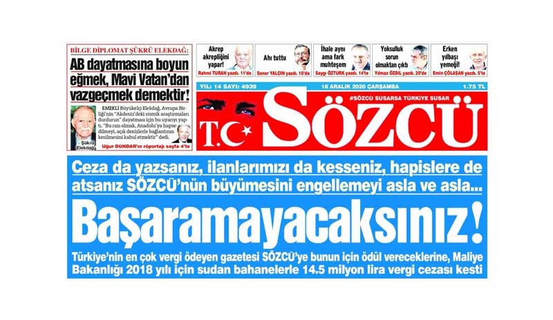 Sözcü'ye 14,5 milyon liralık vergi cezası - Resim : 1
