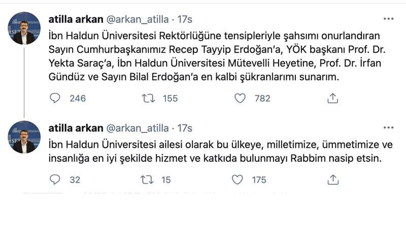 İbn Haldun Üniversitesi'ne rektör atanan Atilla Arkan'dan, Bilal Erdoğan'a teşekkür - Resim : 1