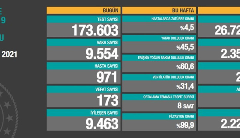 Coronavirus tablosu: 173 kişi hayatını kaybetti, 9 bin 554 yeni vaka tespit edildi - Resim : 1