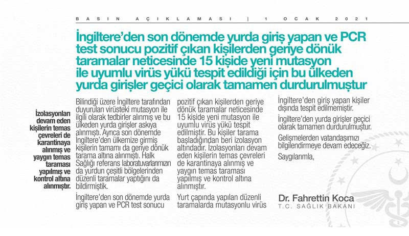 Bakan Koca: 15 kişide mutasyonlu virüs tespit edildi - Resim : 1