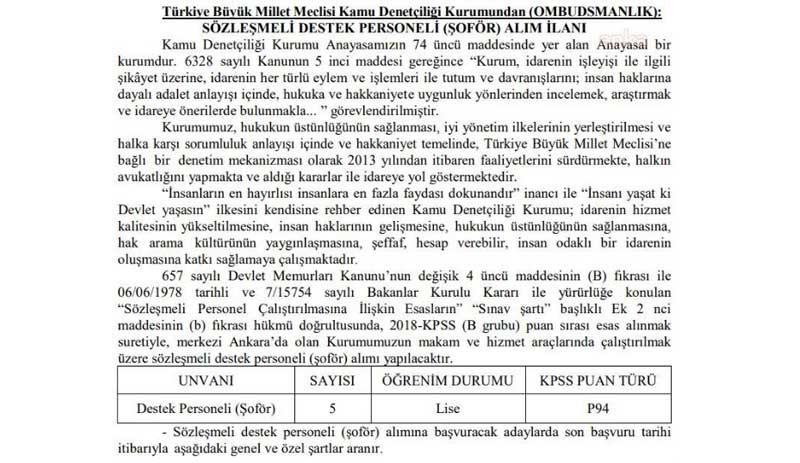 TBMM Kamu Denetçiliği Kurumu, hadisli ilana çıktı - Resim : 1