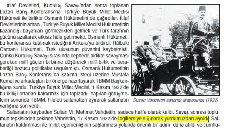Ders kitaplarına İstanbul işgal altındayken İngiltere'ye kaçan son padişahla ilgili ayar - Resim : 2