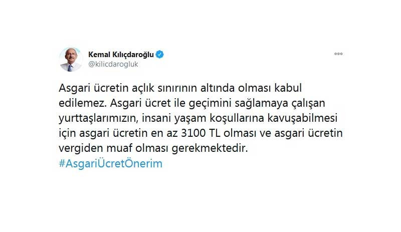 Kılıçdaroğlu paylaştı: CHP'nin asgari ücret önerisi belli oldu - Resim : 1