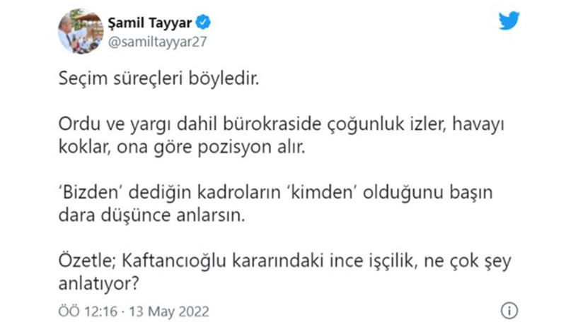 AKP'li Şamil Tayyar, Kaftancıoğlu'yla ilgili paylaşımını sildi - Resim : 1