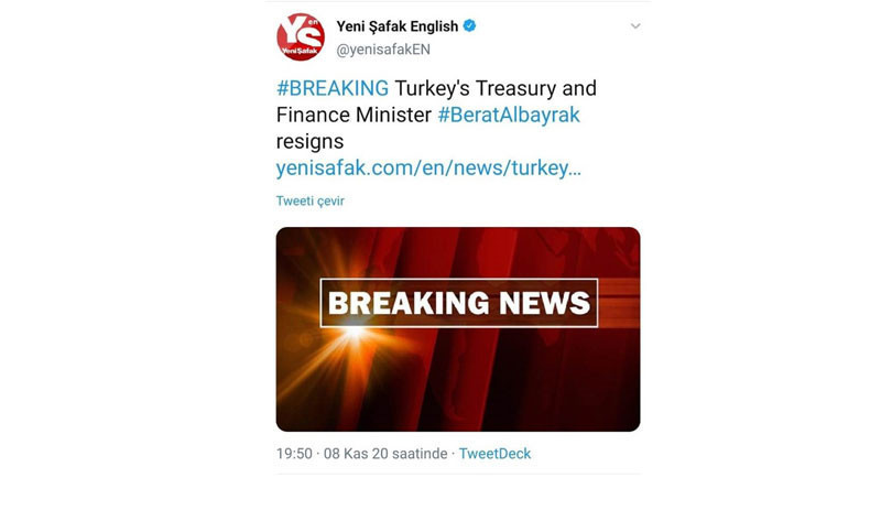 Yeni Şafak, Albayrak'ın istifa ettiği haberini kaldırdı - Resim : 1