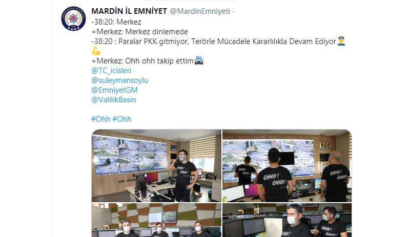 Mardin Emniyet Müdürlüğü'ndeki polisler 'ohh ohh' yazılı tişört giyip telsizden 'ohh ohh' diye anons geçti - Resim : 1